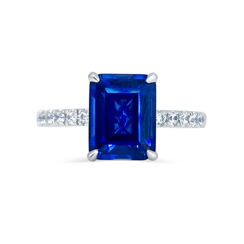 Emerald Cut Sapphire Pavé