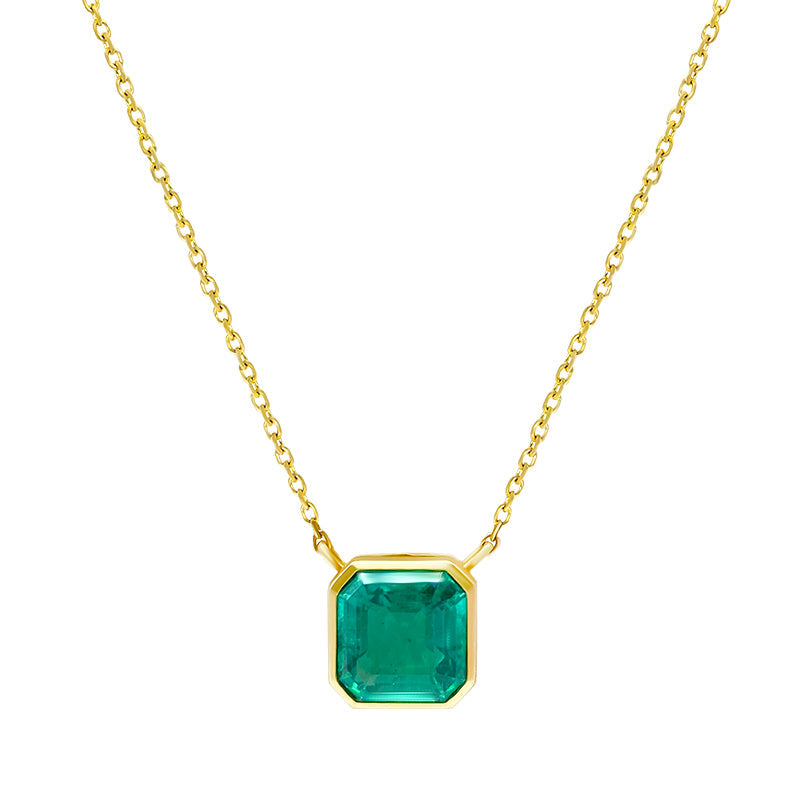 Men's Lab Grown Emerald Necklace 18k Gold Bezel Setting