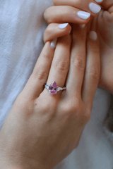 Pink Pear Sapphire Ring with Tapered Baguette Sides