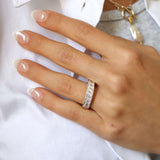 Deltora Diamonds Emerald Bezel Set Cut Eternity Wedding Ring made with sustainable lab diamonds.