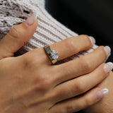 Deltora Diamonds Floating East West Oval Cigar Band Engagement Ring made with Sustainable Lab Diamonds.