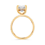 Radiant Cut Solitaire with Hidden Halo and Diamond Pave Band made with Sustainable Lab Diamonds.