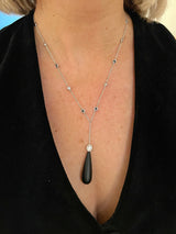 Black and White Diamond Lariat With Onyx Drop| One & Only