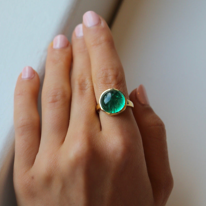 18K Yellow Gold Cabochon Emerald Ring Deltora Diamonds AU