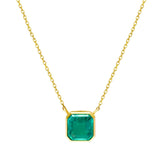 Lab Grown Columbian Emerald Asscher Cut Bezel Pendant Necklace