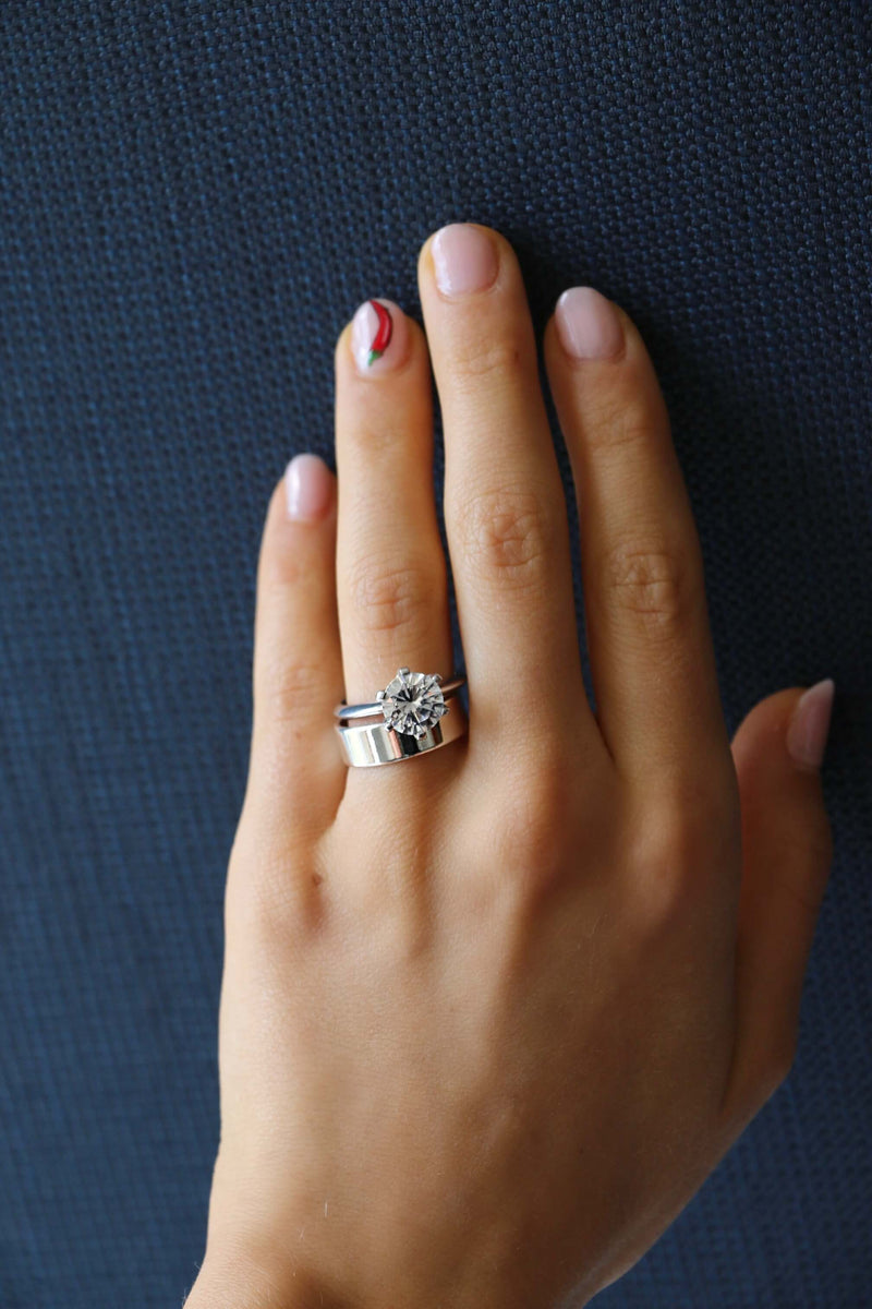 Solitaire Wedding Band Behind Engagement Ring Lab Diamond Knife Edge Solitaire Engagement Ring Deltora Diamonds AU