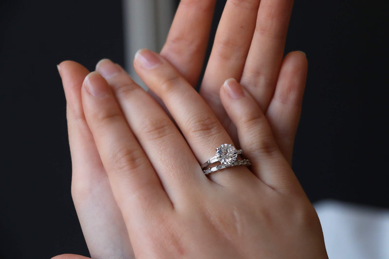 Baguette Wedding Band With Solitaire Engagement Ring Wedding Band