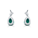 Pear Emerald and Oval Diamond Drop Earrings