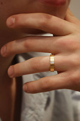 Wide Band Satin Finish Ring With Baguette Diamond
