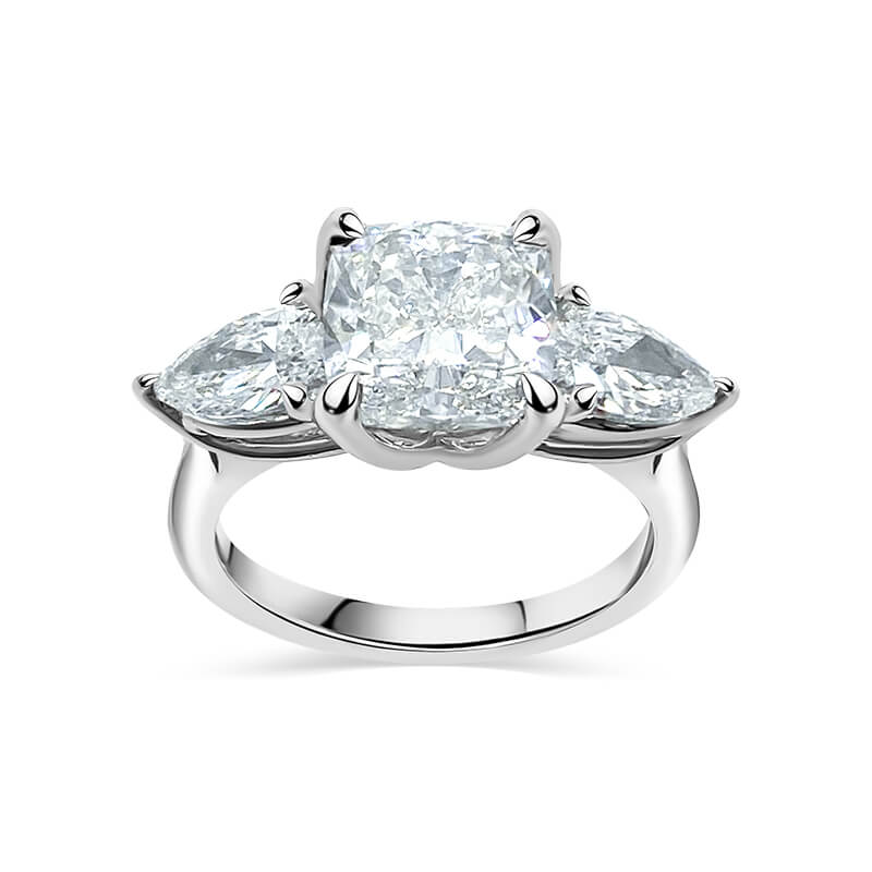 Deltora Diamonds Cushion Cut with Pear Side Stones Engagement Ring made with Sustainable Lab Diamonds.