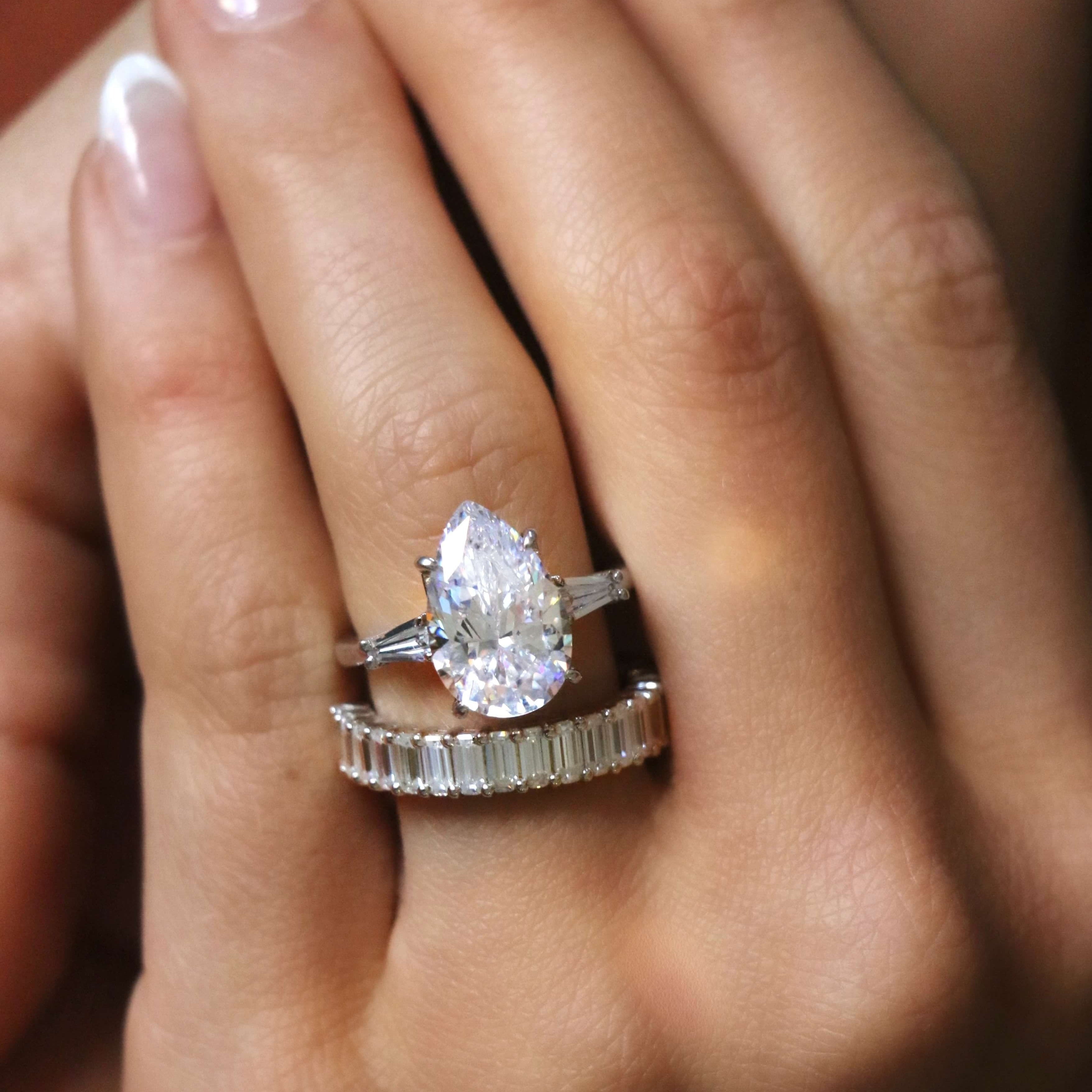 Pear and Baguette Open Ring main image 1