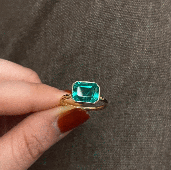 Deltora Diamonds Bezel Set Asscher Cut Emerald Ring