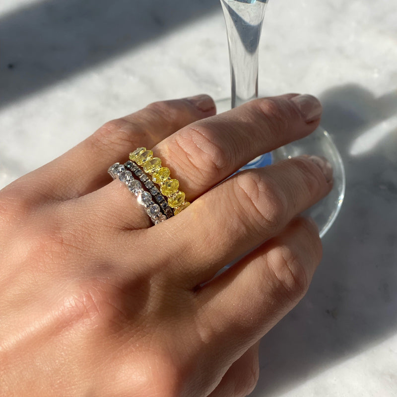 Yellow Oval Cut Diamond Half Eternity Wedding Ring. Deltora Diamonds Sustainable Lab Diamond Jewellery.